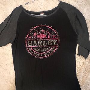 Harley-Davidson Women's Black and Pink Long Sleeve Tee